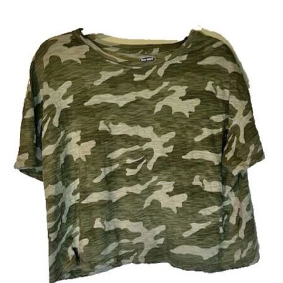 Old Navy Camouflage Streetwear Basic Round Neck Y2K Retro Crop Tee Shirt SZ L - Picture 1 of 5